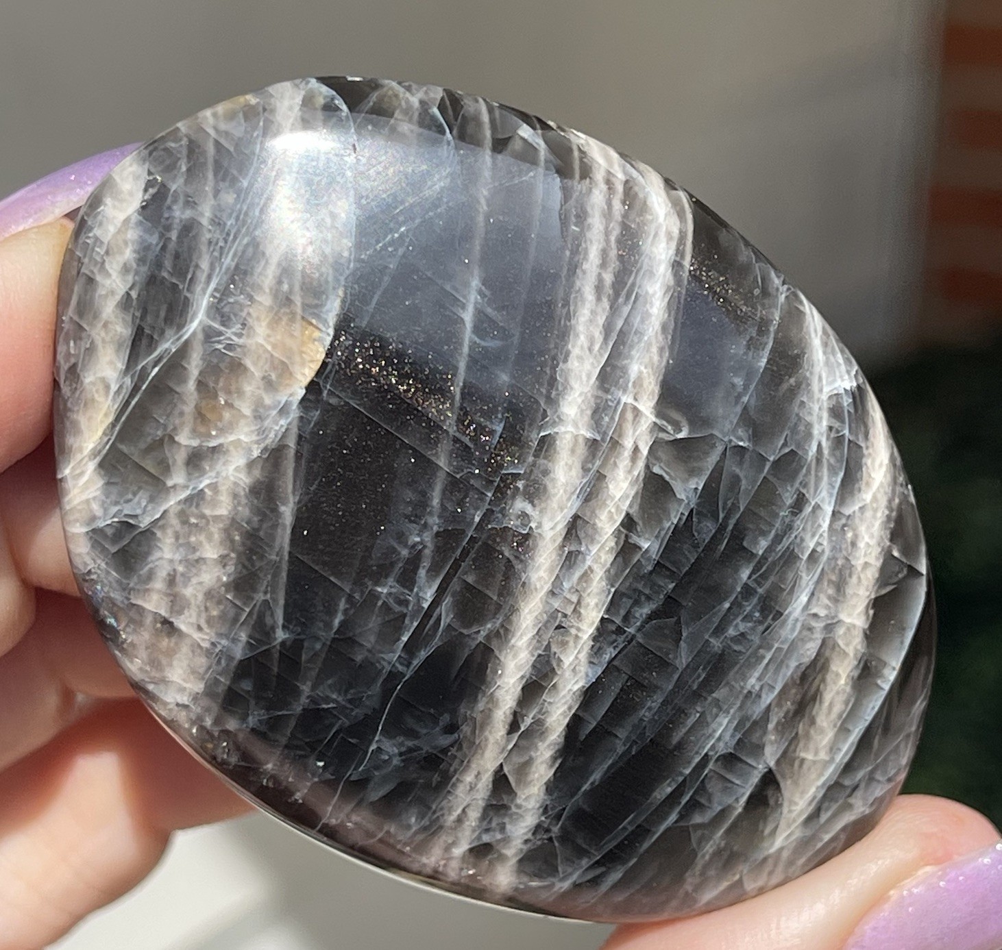Black Sunstone Flat Palm Medallion Crystal Freeform Confetti sunstone Gemstone
