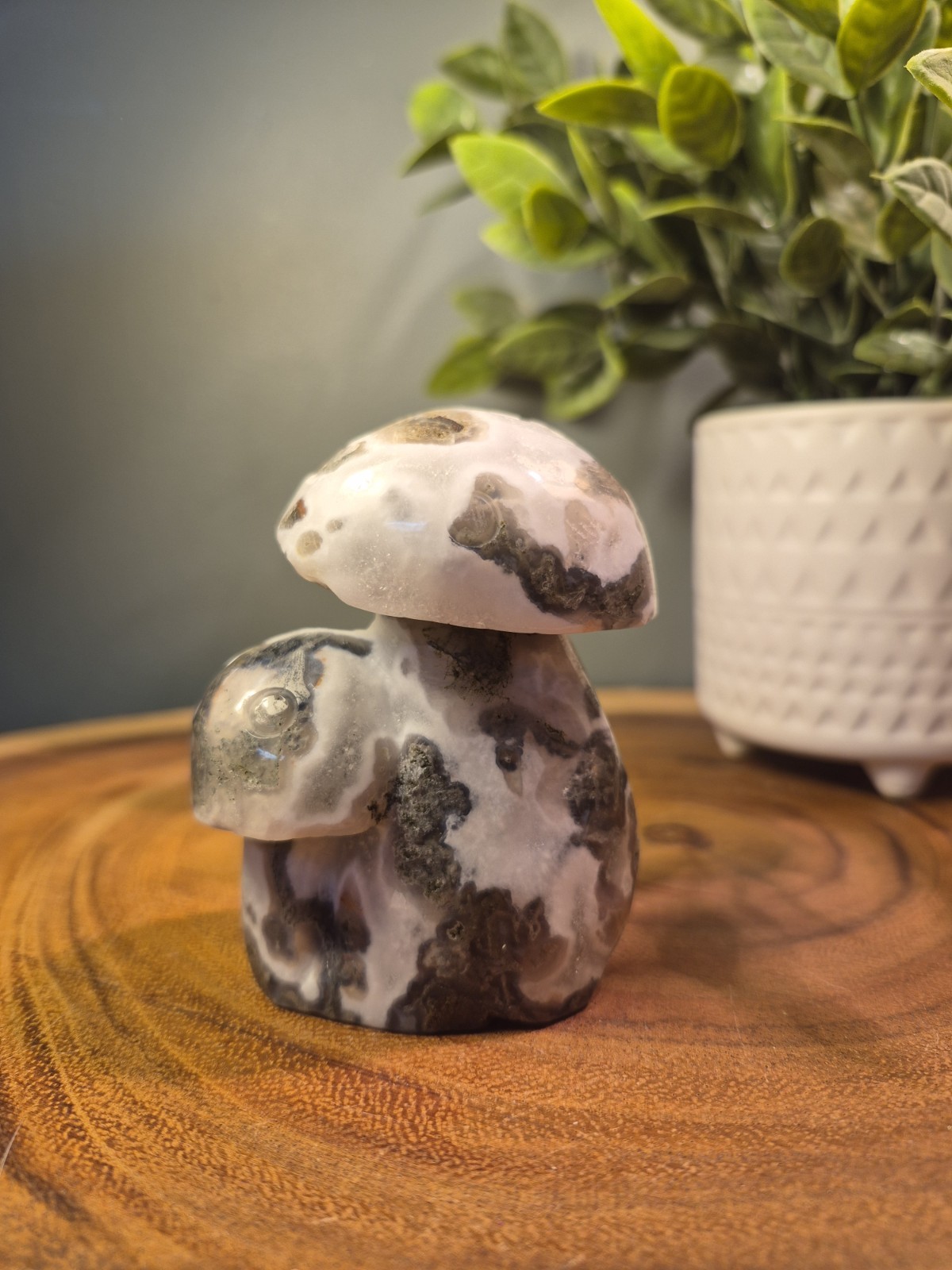 Green Moss Agate Mushroom Carving