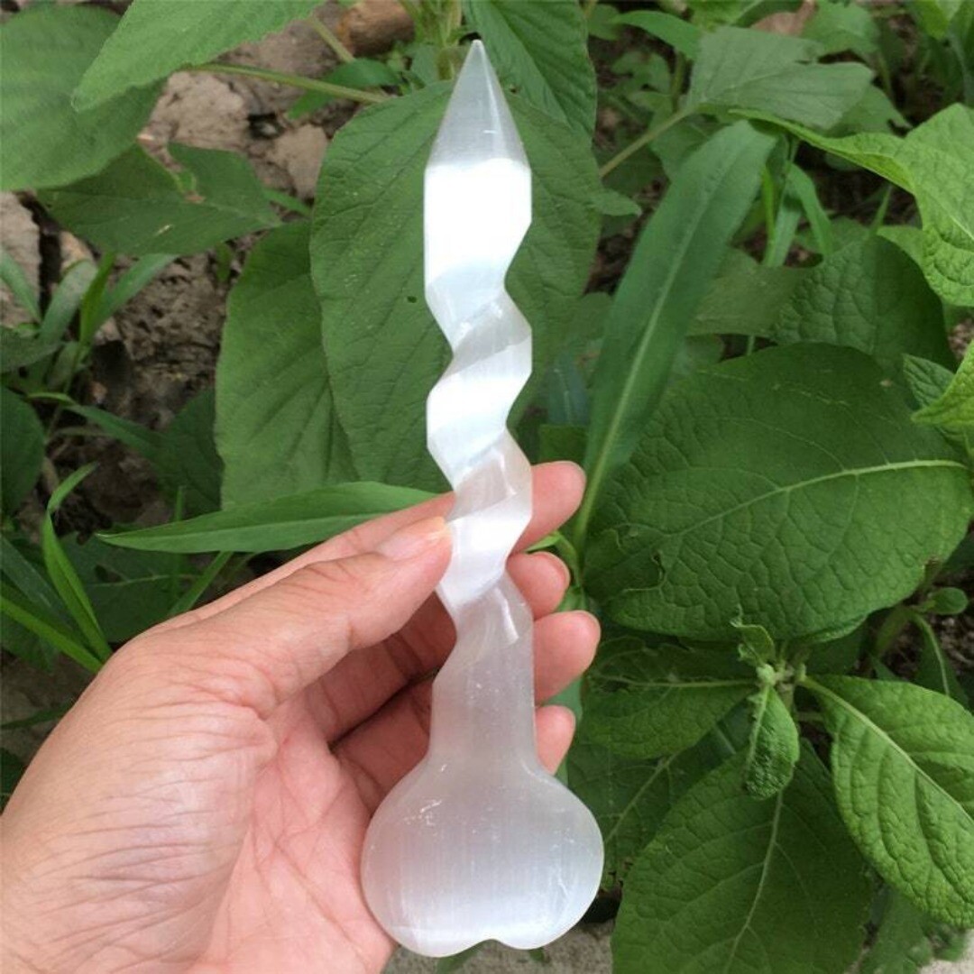 1PC Selenite Heart Spiral Sword Quartz Crystal Mineral Reiki Energy healing 90g+