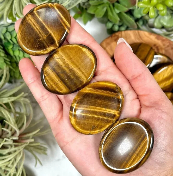 Tiger’s Eye Worry Stone Healing Crystal Palm Stone Attract Luck Crush Fear