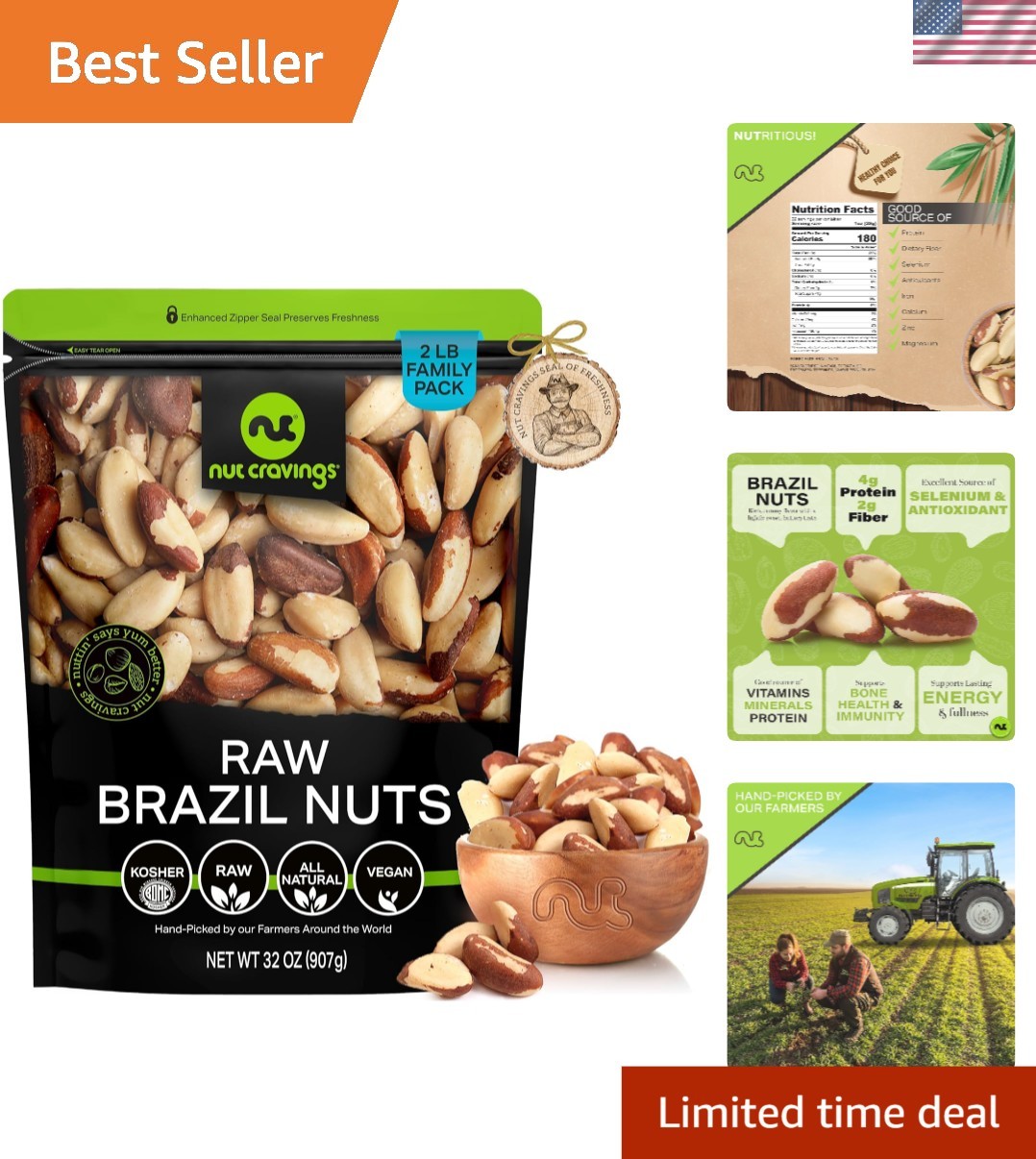 Raw Brazil Nuts – 32oz Resealable, Unsalted Nut Treat for Healthy Living