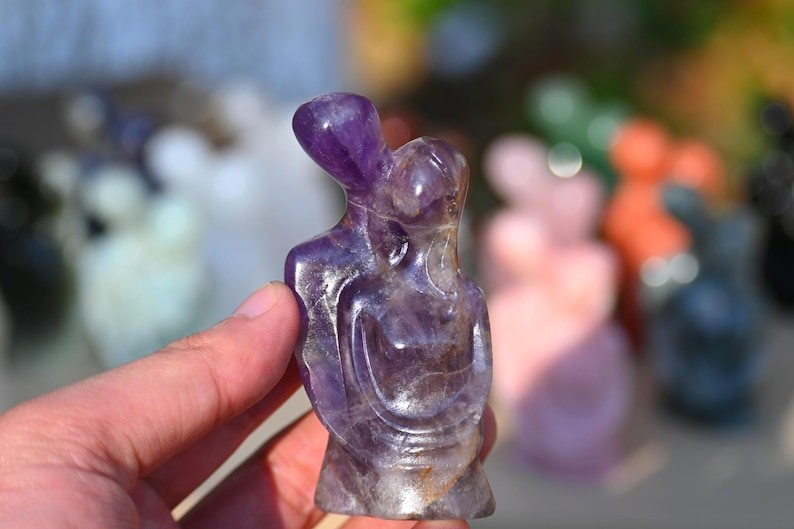 3″ Natural Quartz carved Lovers Reiki Healing Crystal Decor Ornament Gift 1pc