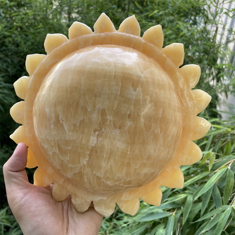 3.7LB 7.2″ Natural Yellow Calcite Sun Carved Crystal Quartz Energy Gift