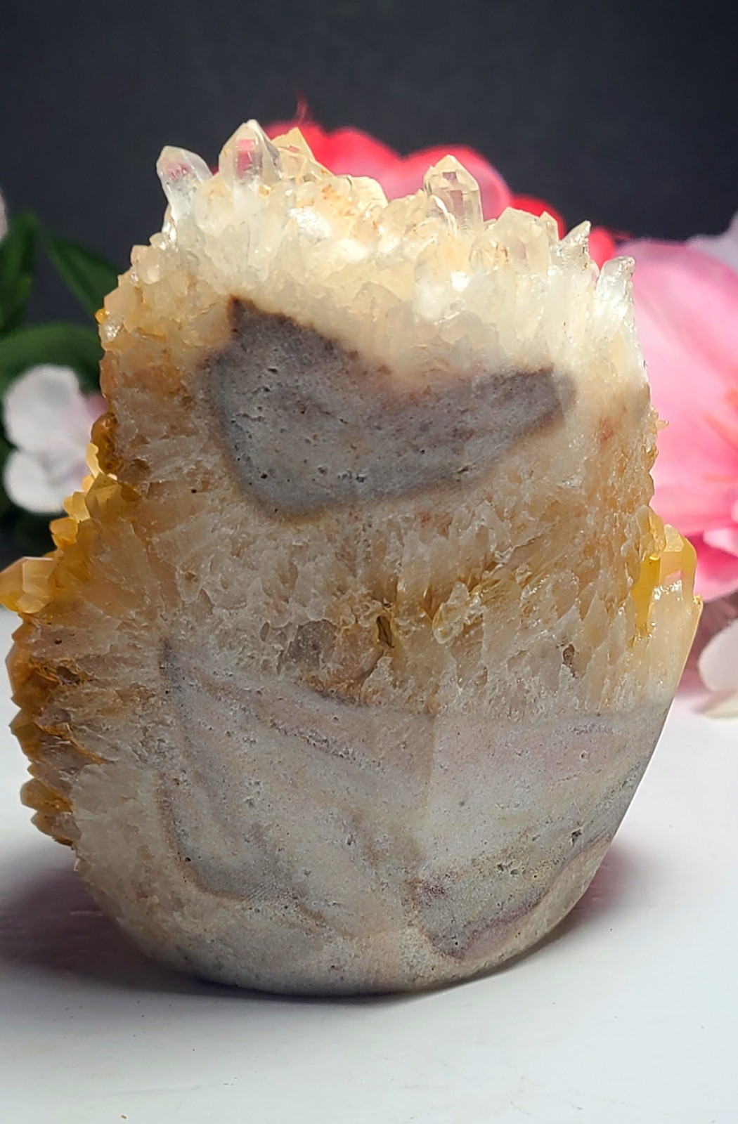 3.7″ 361g Pretty A+ Golden Healer Flower Quartz Crystal Stone Cluster Specimen