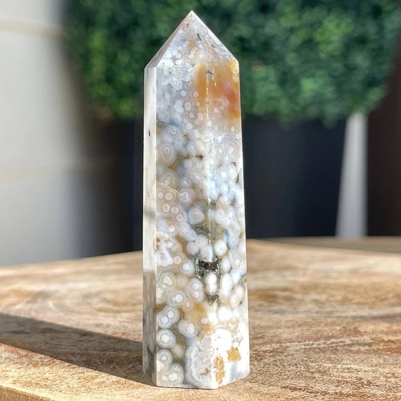 8th Vein Ocean Jasper Tower – Natural Blue & White Rare Bubble Jasper Point