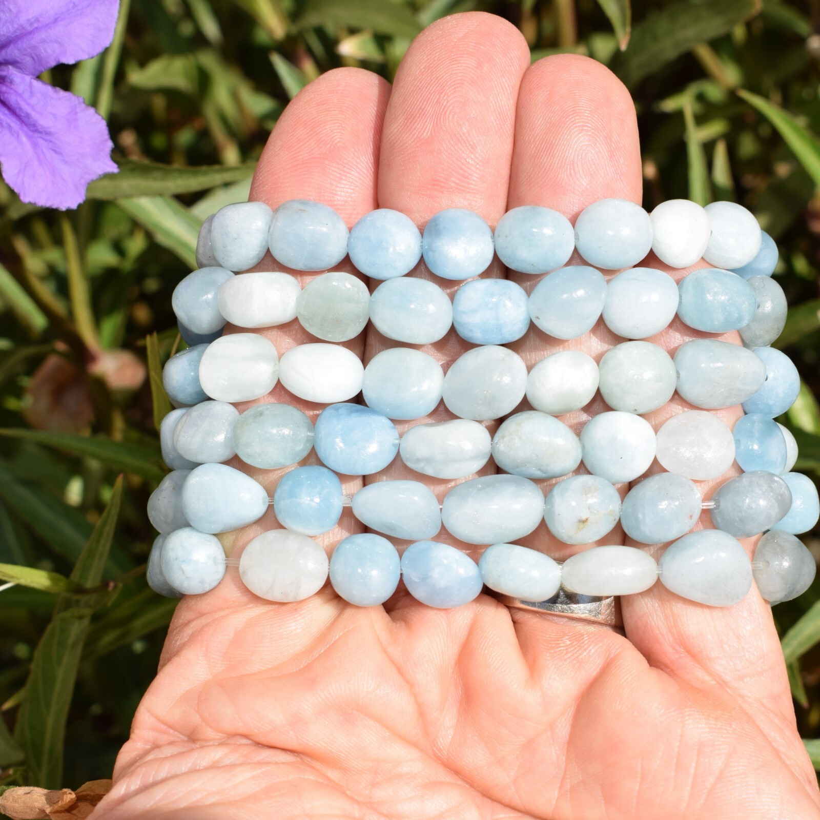 Premium CHARGED Natural Aquamarine Crystal Bracelet + Selenite Heart Charger