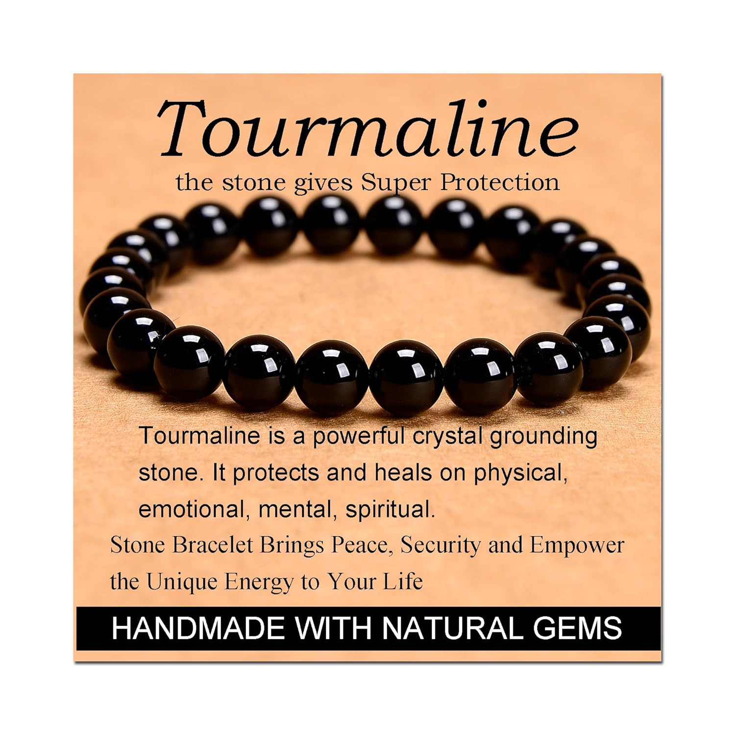 Black Tourmaline – Super Protection – Handmade Yoga Stretch Elastic Bracelet Nat