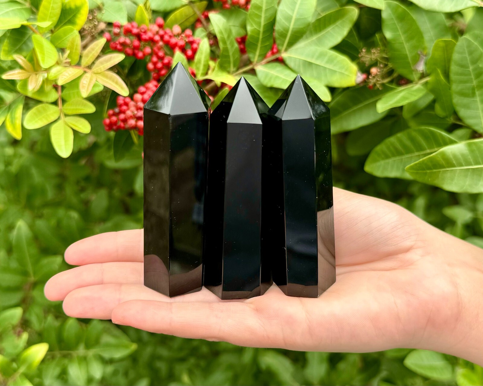 Black Obsidian Crystal Tower Point Healing Crystal Obelisk Gemstone Tower Wand