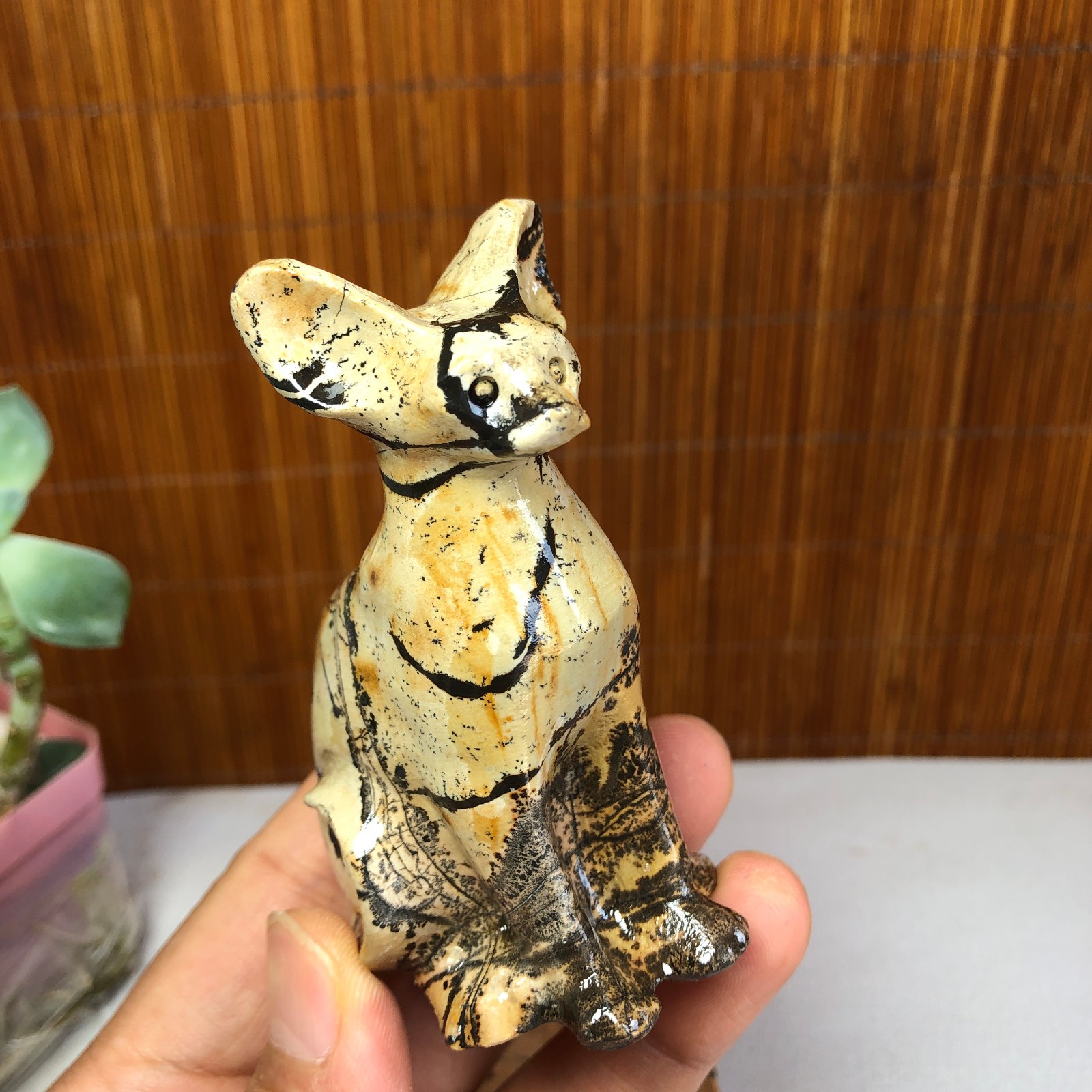 Rare Natural Traditional Chinese Painting Hand Carving Animal Model 136g g8397