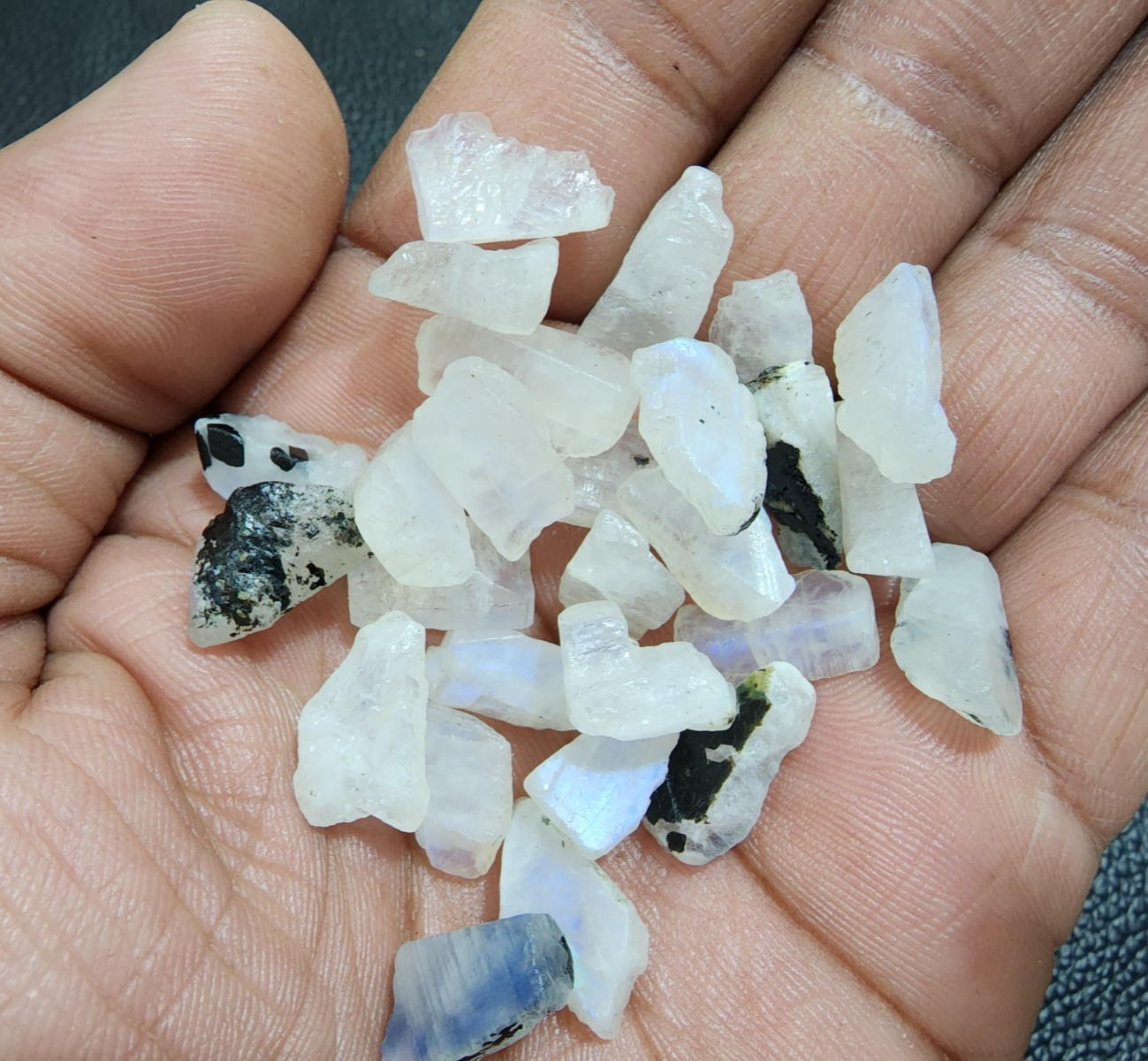 28pcs Raw White Rainbow Moonstone 13-17mm | Energy Healing Crystals Set 💎