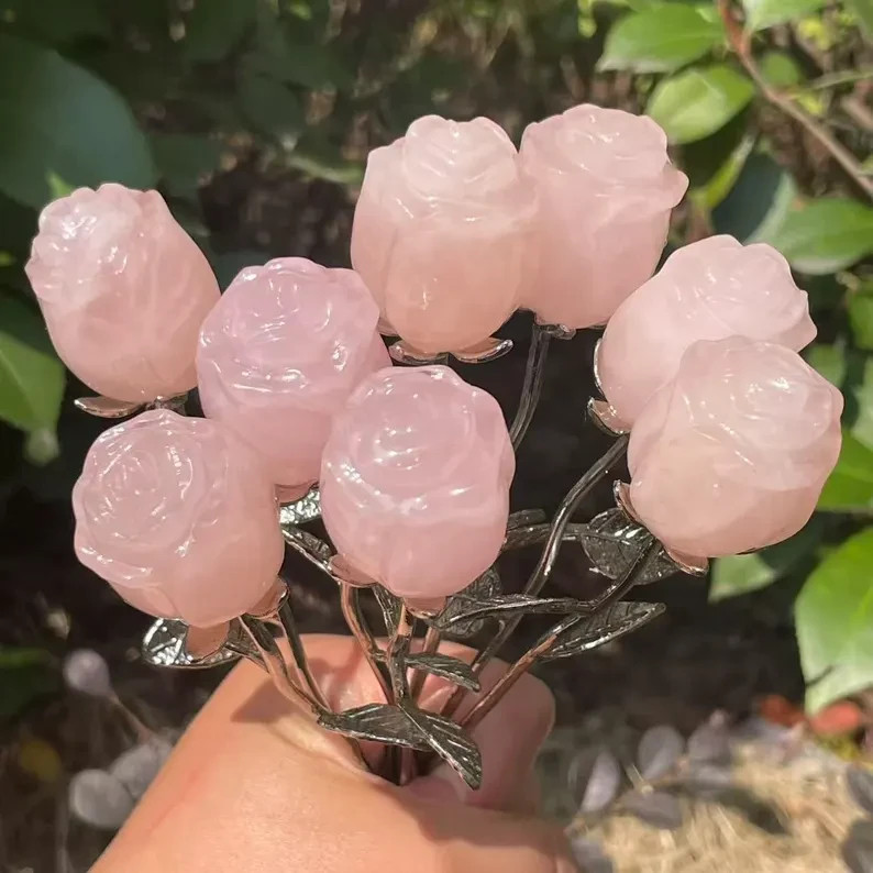 Top Natural Hand Carved Pink Rose Quartz Crystal,Rose flower Home Decor Gift 1pc