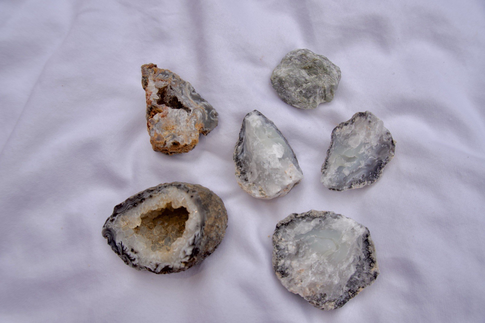 Geode Set of 6 Natural Crystals Quartz Minerals Home Decor