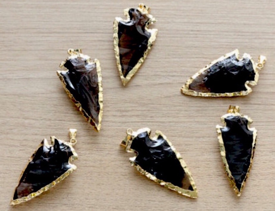 Black Obsidian Arrowhead Pendant Gold Plated Arrowhead Gemstone Pendant. One.