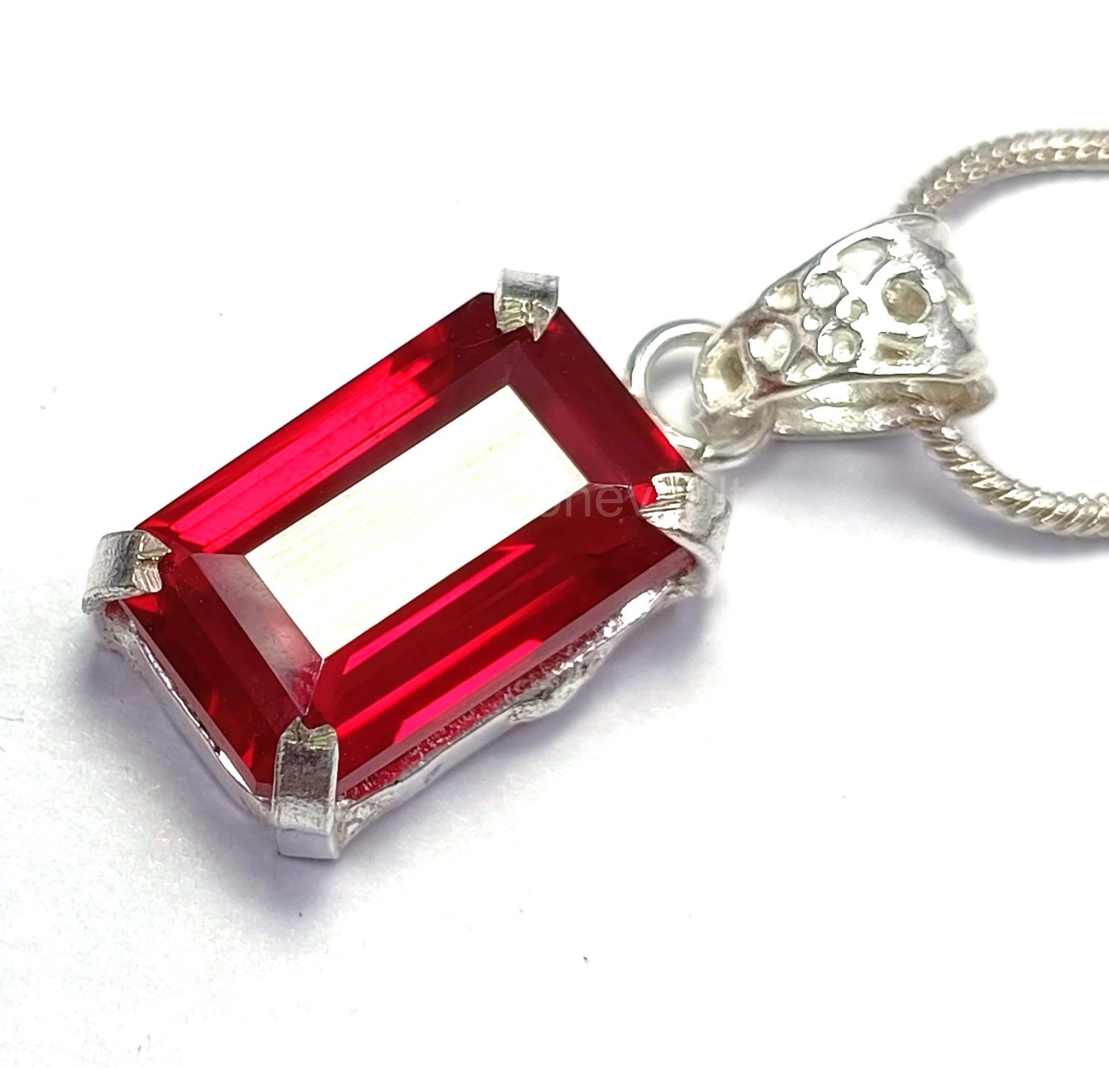 IGL Certified Natural 42.85Ct Red Ruby Pendant Emerald Cut 925 Solid Silver 5OSQ
