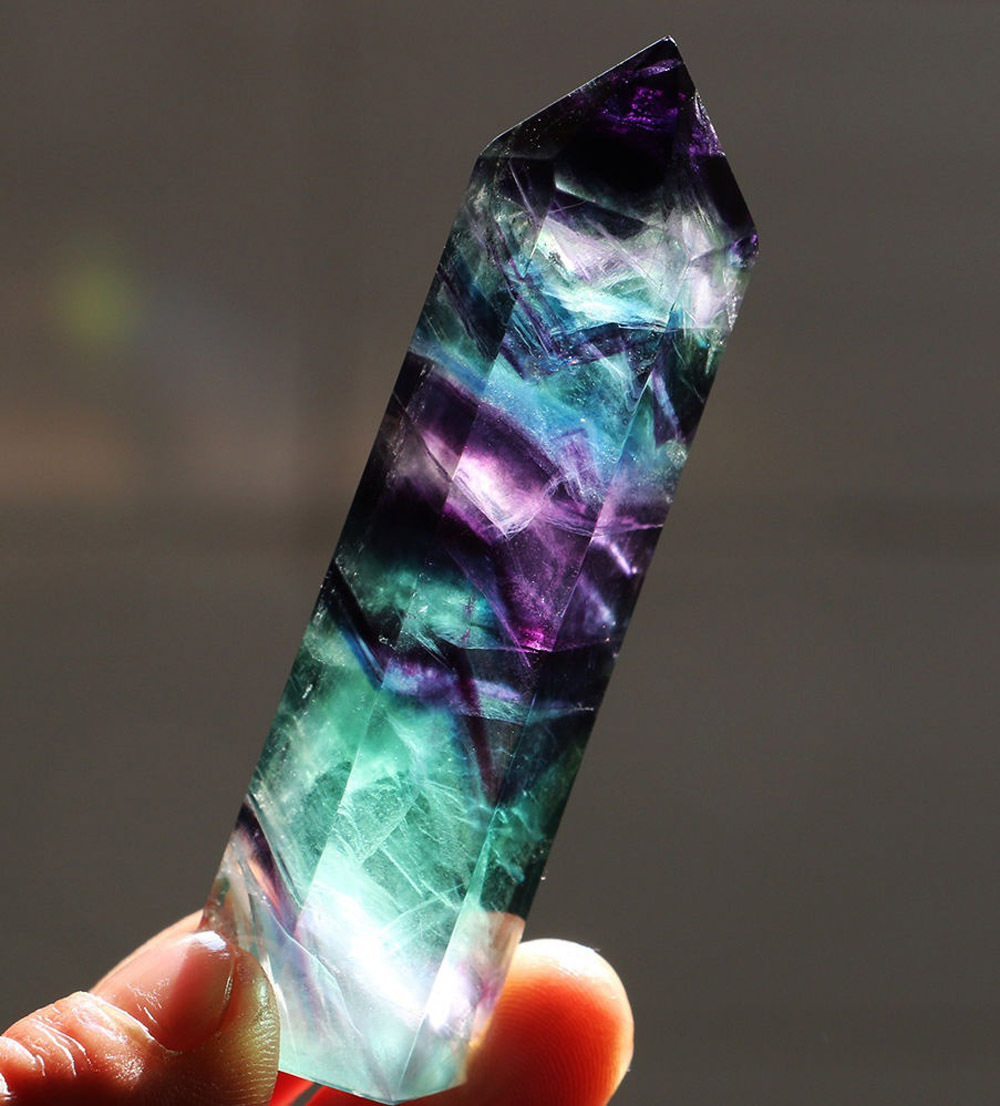 100% Natural Fluorite Quartz Crystal Stone Point Healing Hexagonal Wand