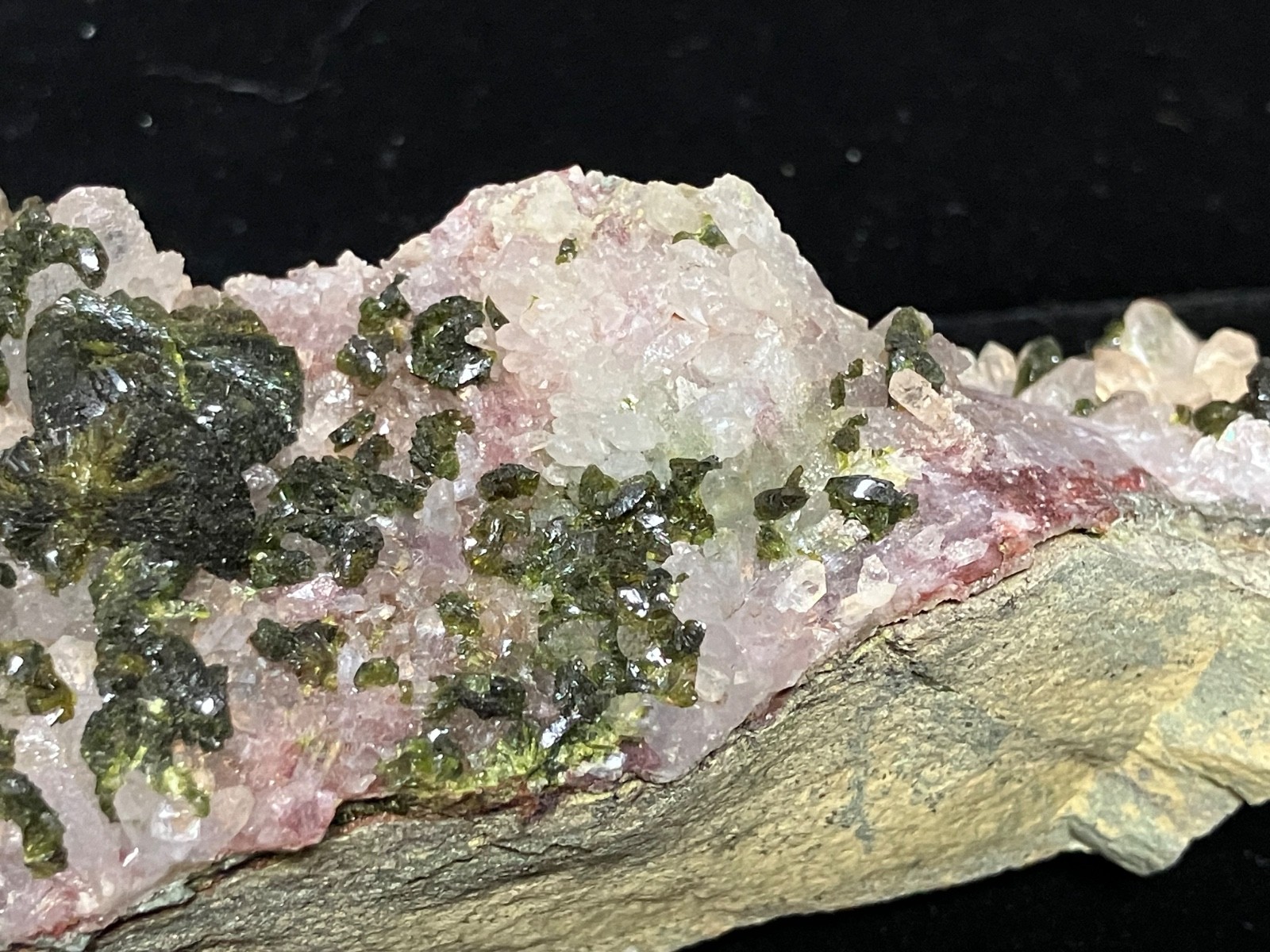Epidote and pink Quartz cluster