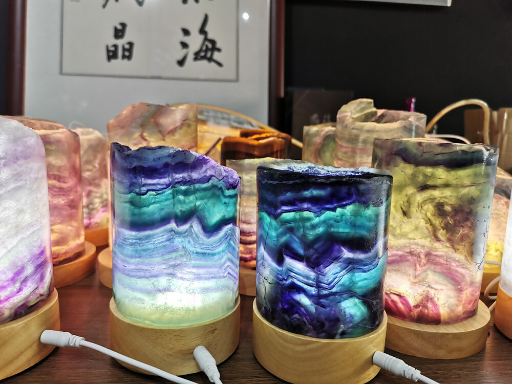 Natural Rainbow Fluorite Crystal Lamp Gemstones Decor Gift Healing Night Light