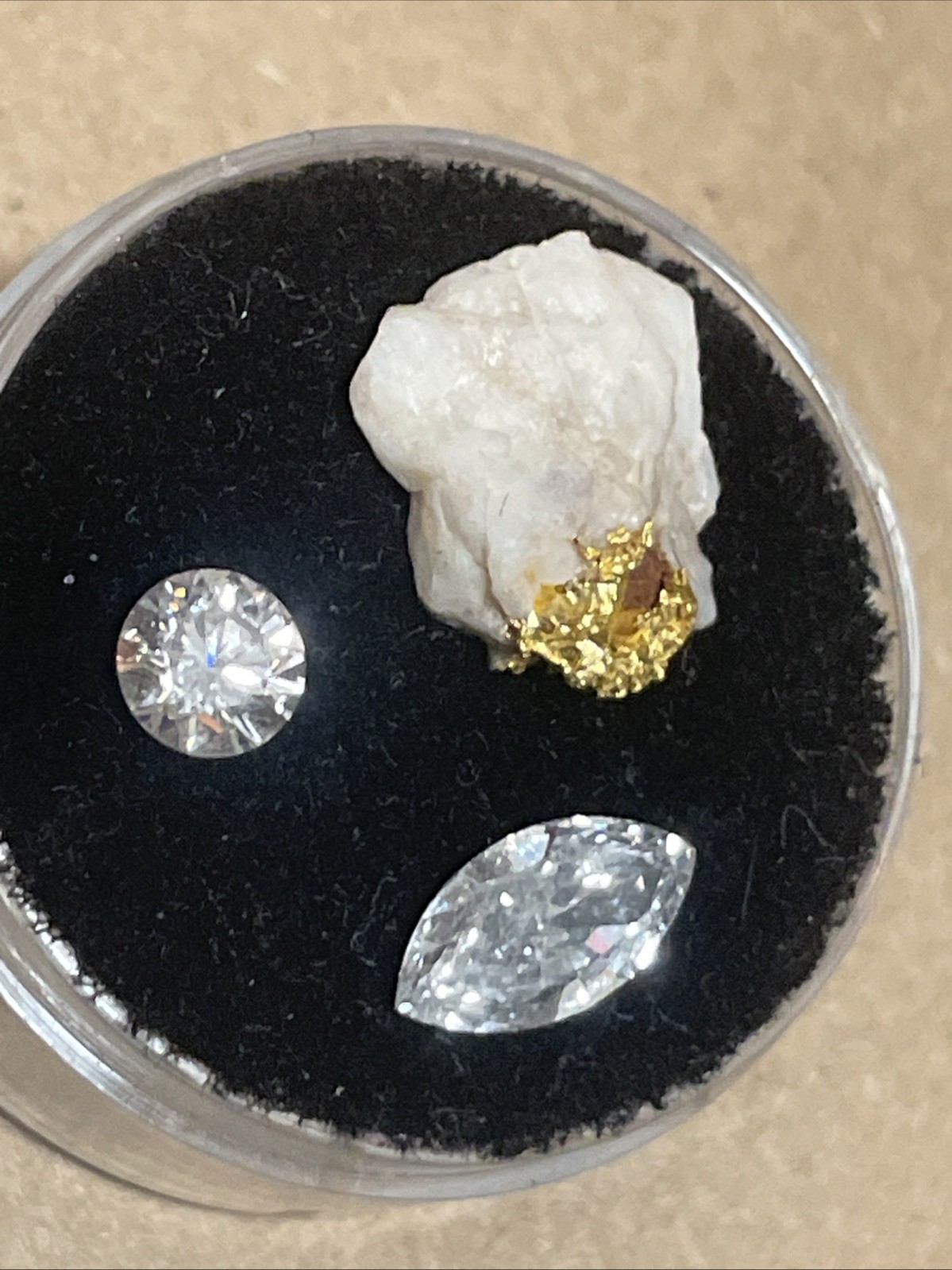 Quartz Gold/NATURAL diamonds(=3carats)1 Gram Of 20k Raw Gold In 14k Bezel Charm