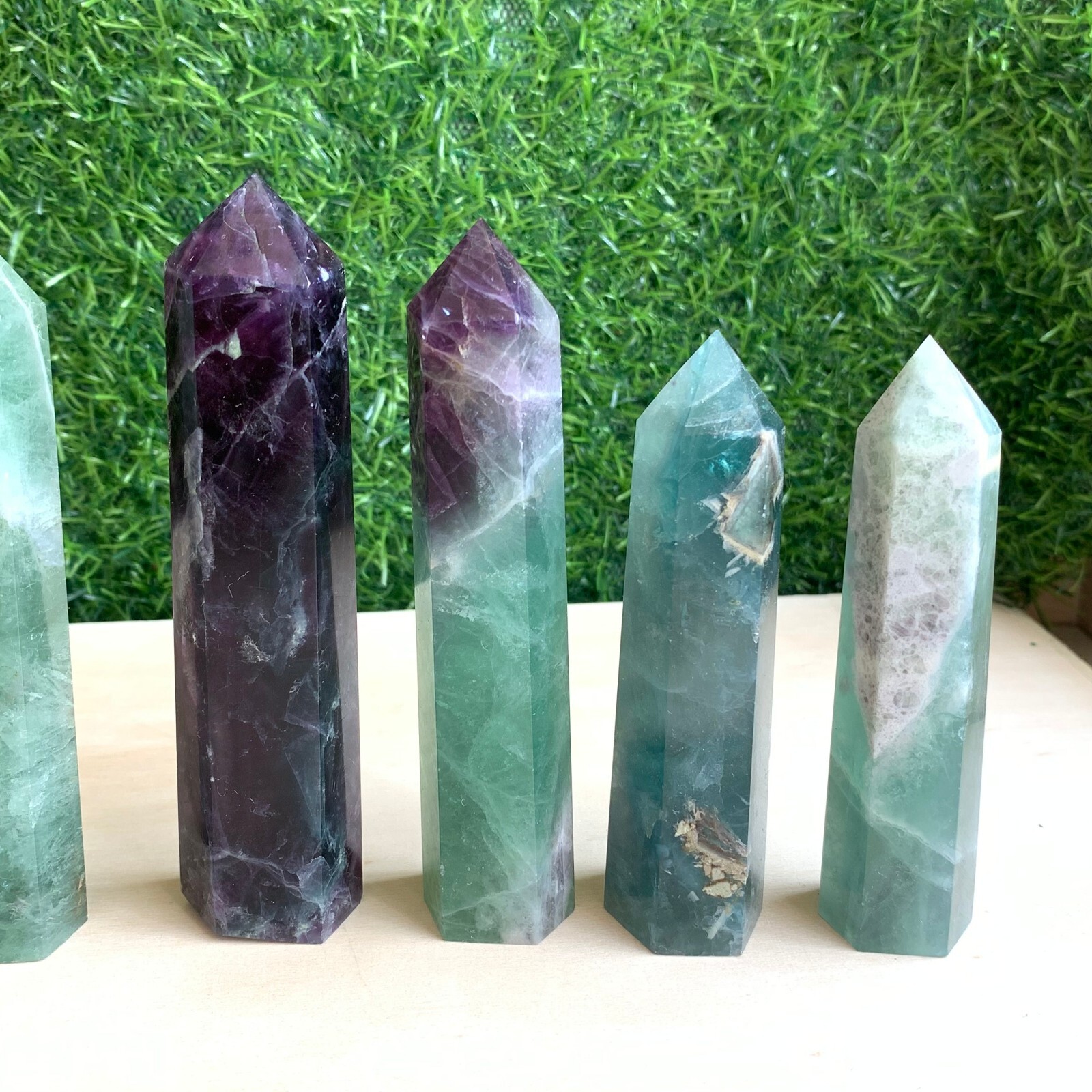 7pcs Natural fluorite quartz obelisk crystal wand point healing 60-100mm