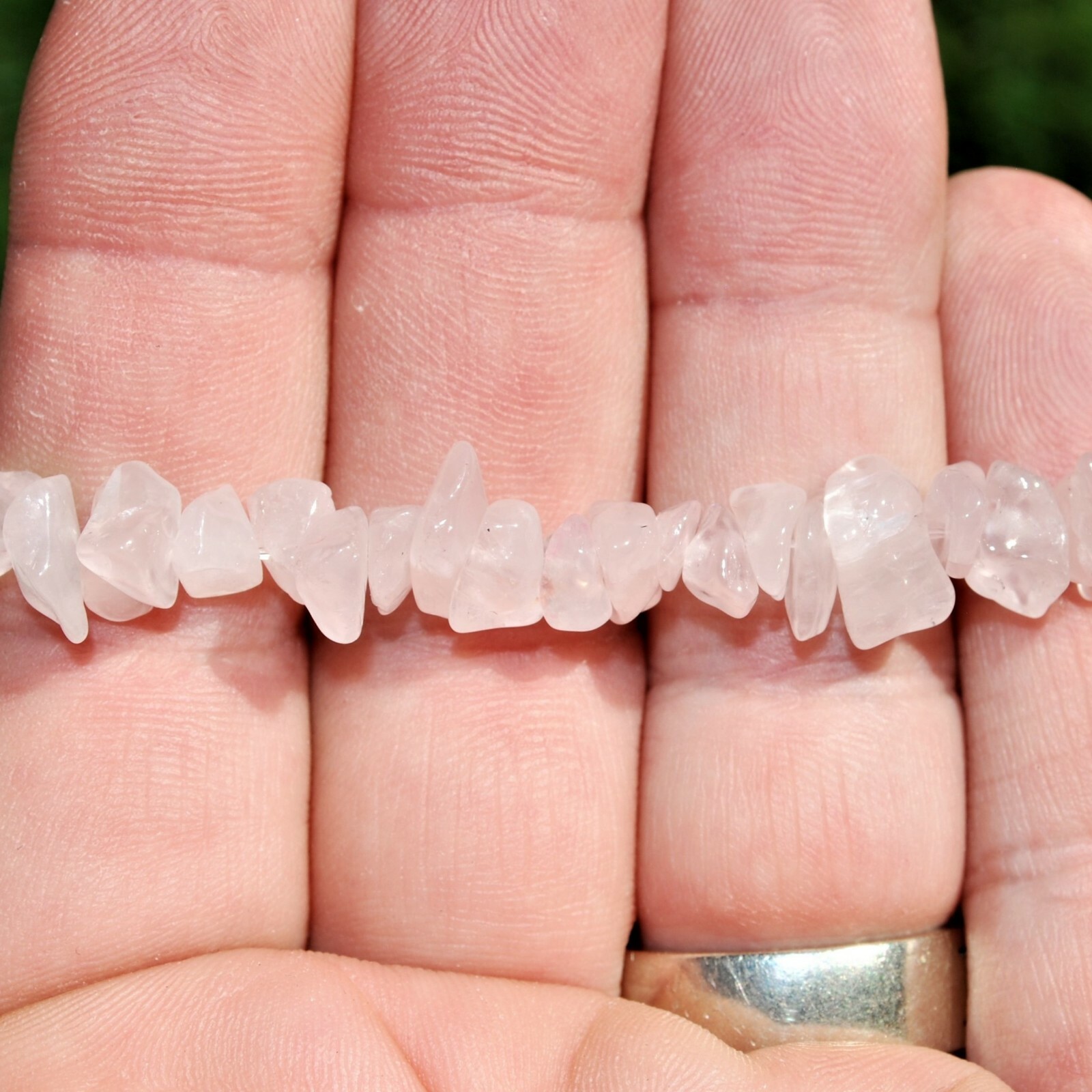 Premium CHARGED Rose Quartz Crystal Chip Stretchy Bracelet +Selenite Puffy Heart