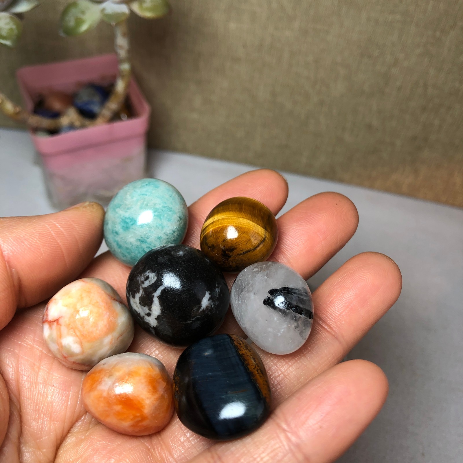 Natural various semi-precious stone Crystal Seven Star Array tumbled 200g A2475
