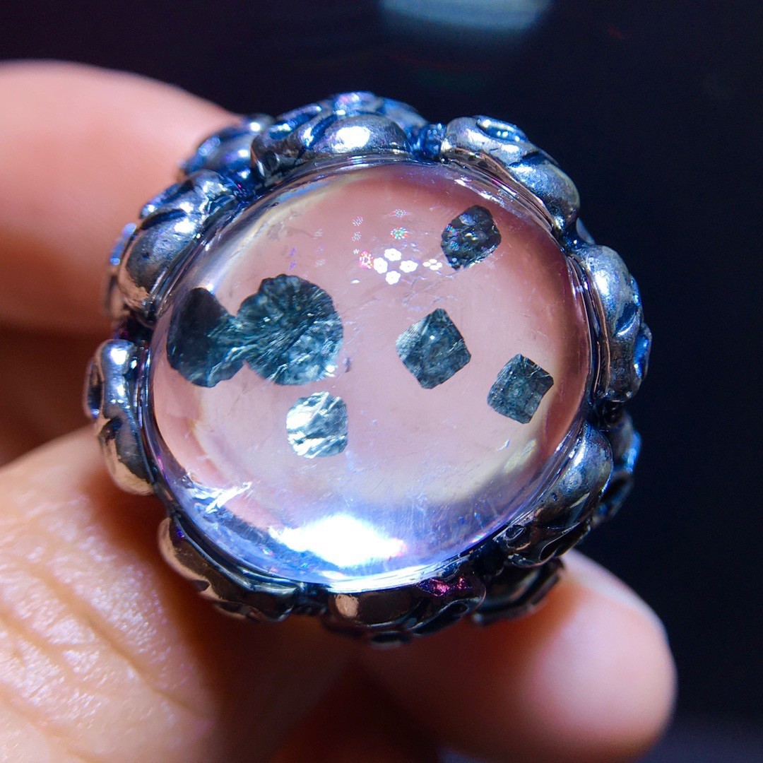 All-natural chalcopyrite oversized gemstone ring with full bezel