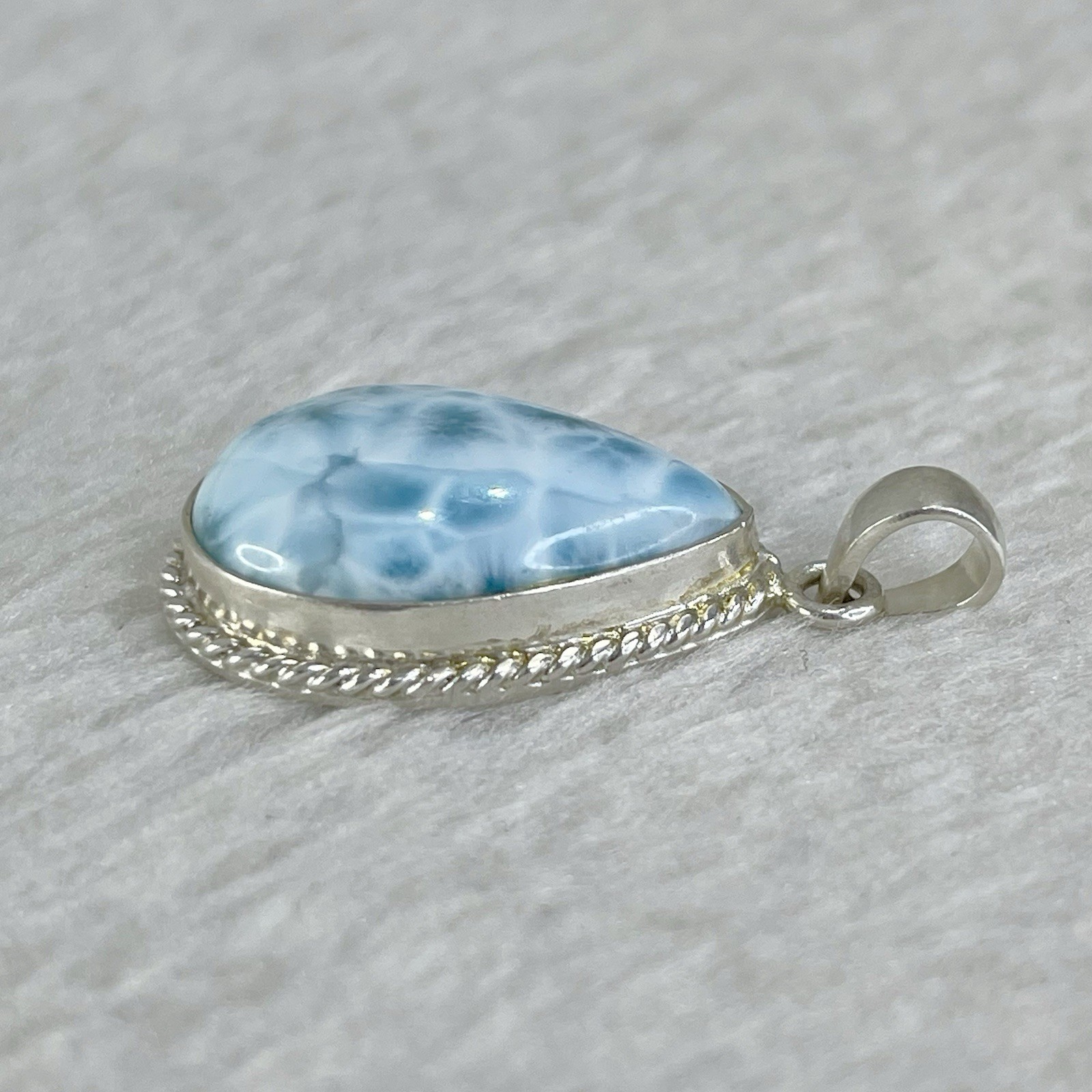 12g Larimar Ocean Drop Pendant, Handcrafted Sterling Silver Dominican Jewelry,