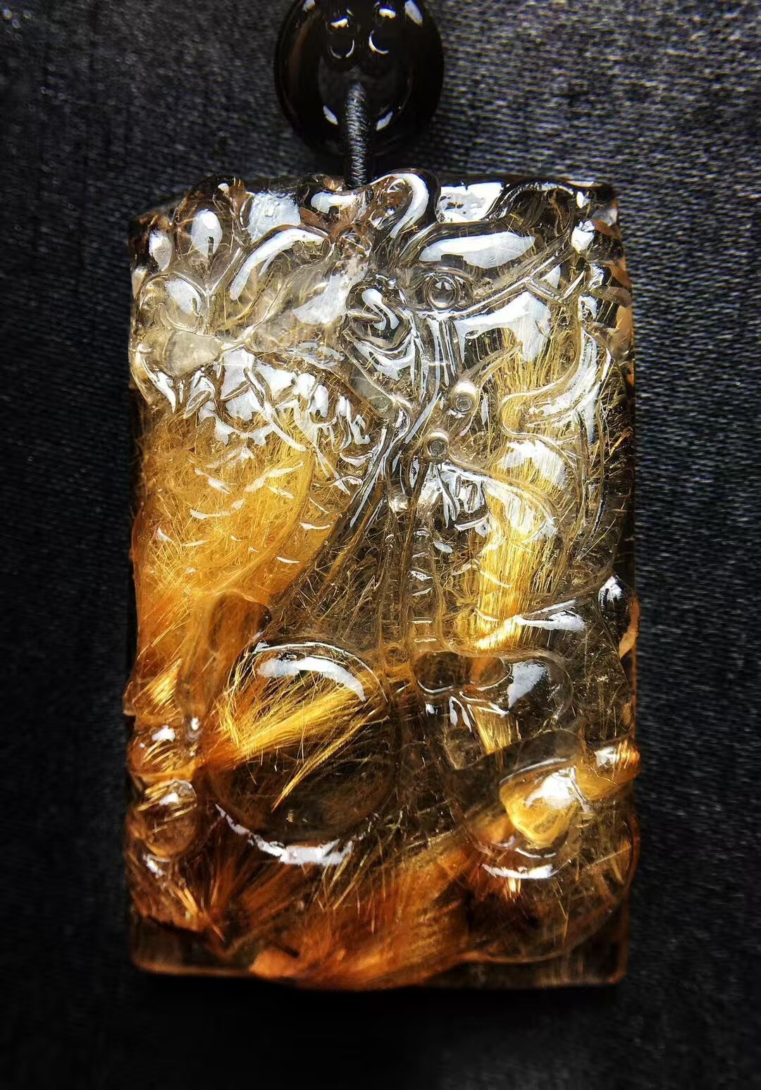 Natural Rutilated gold Chinese dragon quartz crystal Pendant Reiki Healing