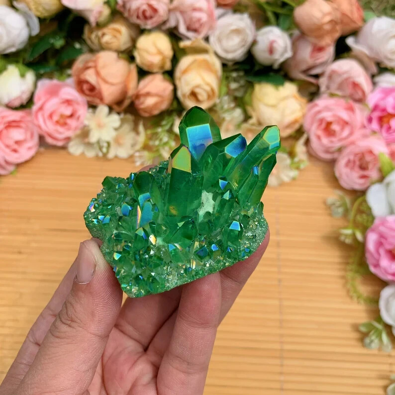 Aura Angel Green Quartz Point Cluster Green Crystal Specimen Minerals Home Decor