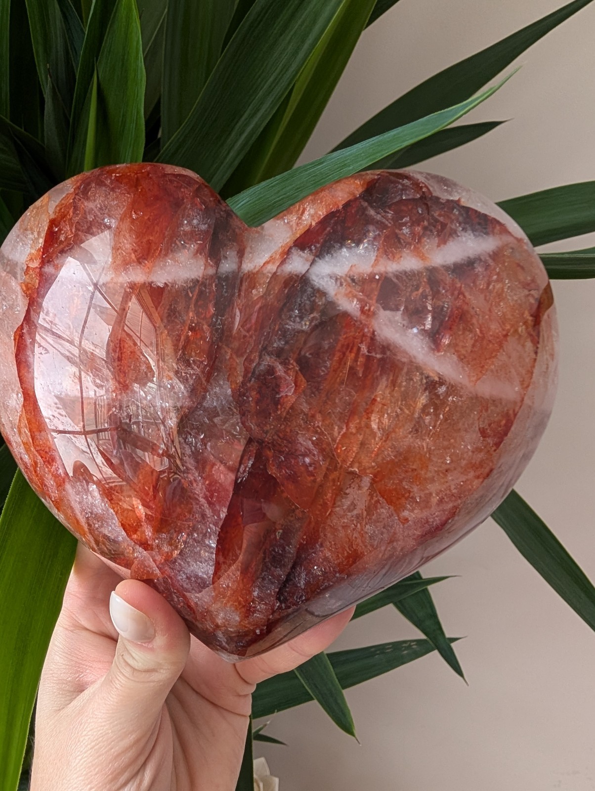 Fire Quartz Heart Carving Crystal Gemstone Large Big Point Chakra Reiki