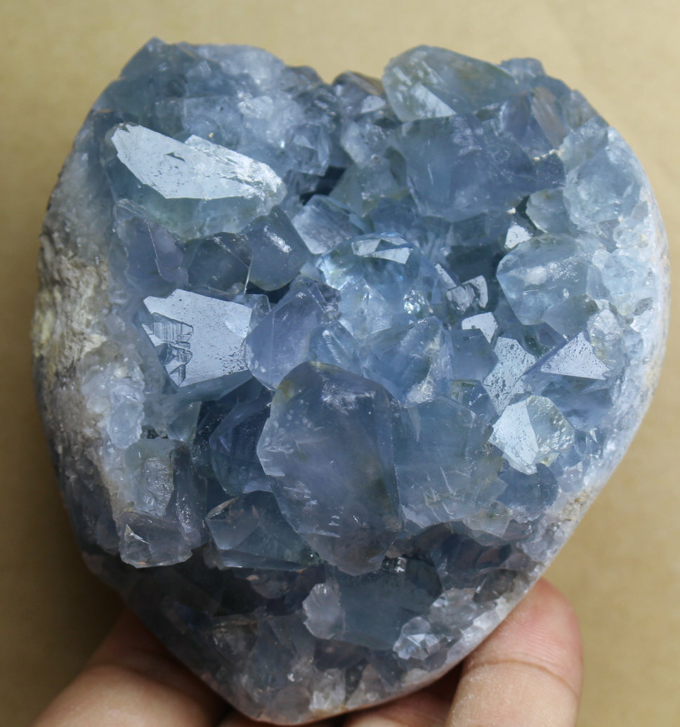 1.53lb Natural Top Grade Gorgeous Sky Blue Celestite Quartz Crystal Geode Heart