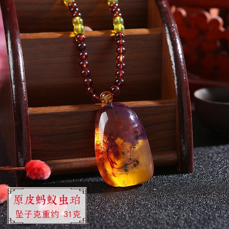 Natural Amber Insect Pendant Fossil Necklace Handmade Ethnic Style Unisex