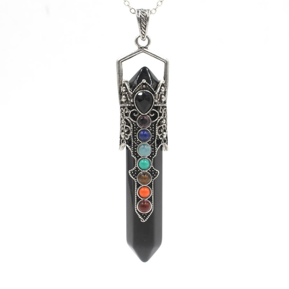 7 Chakra Beads Crystal Double Point Stone Quartz Pendant Necklace Reiki Healing