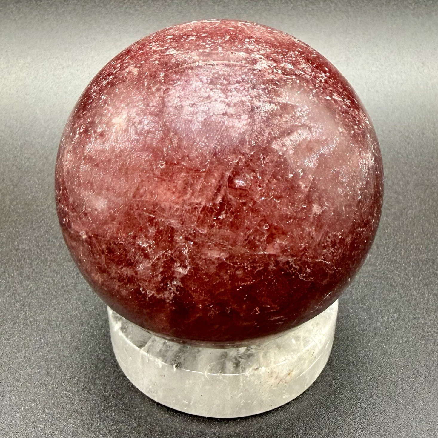 Deep Red Strawberry Quartz Crystal Sphere, Approx 2 1/2 Inch Diameter