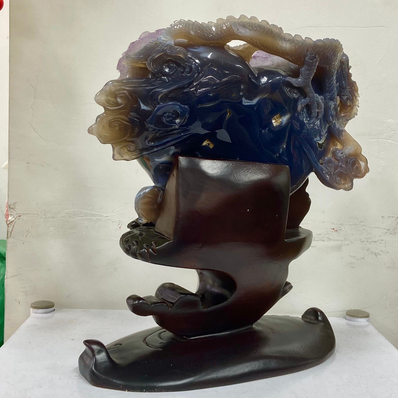 9.21LB Rare Natural Uruguay Amethyst Geode Quartz Crystal agate Carved Dragon