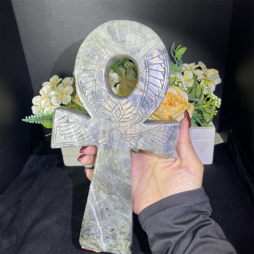 3.6LB 10″ Natural Flash Labradorite Anka Carving Crystal Heal Carved Decor Gift