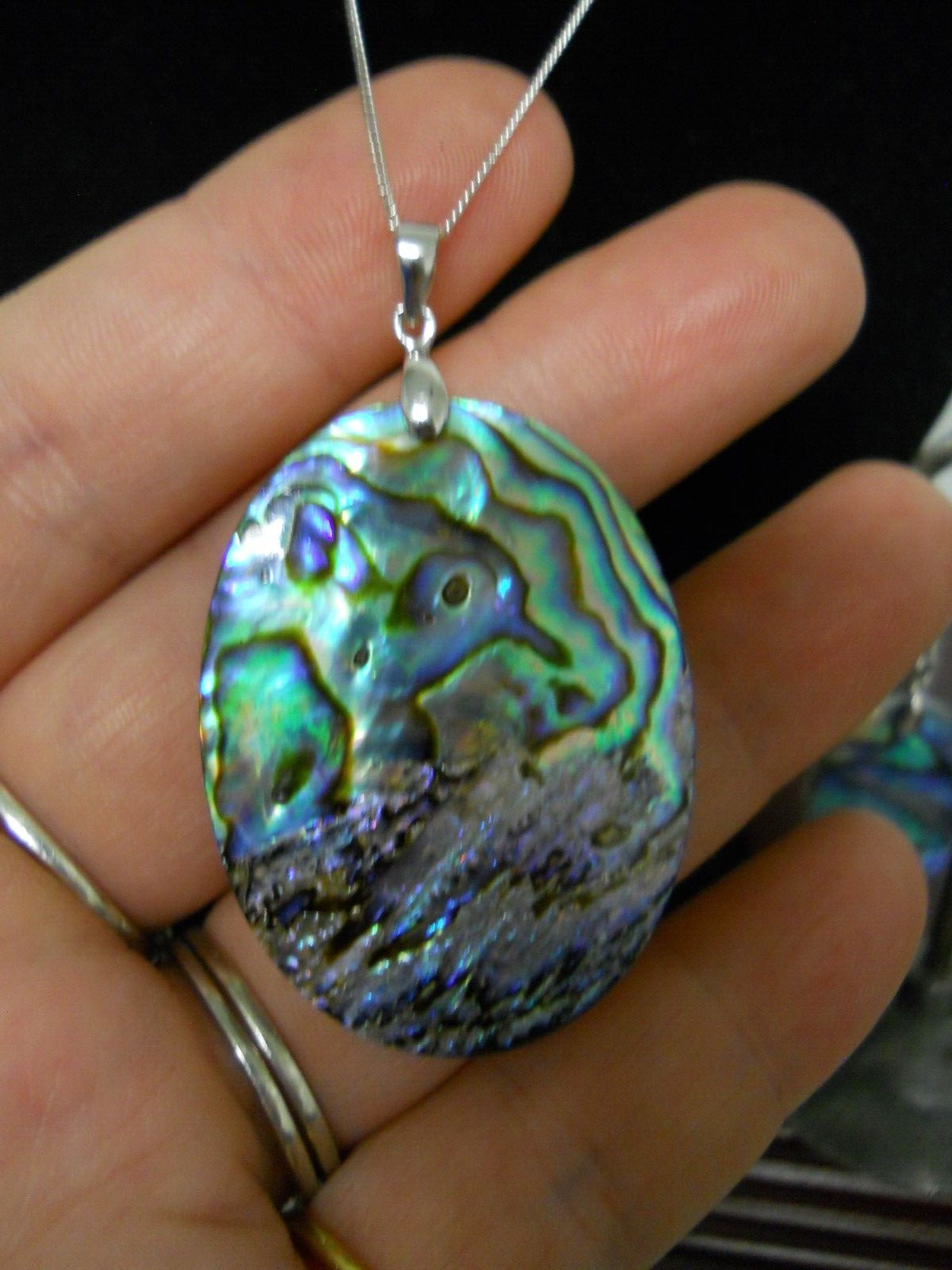 18″ Sterling Silver Necklace Authentic Abalone Shell & Earrings Jewelry Set #682