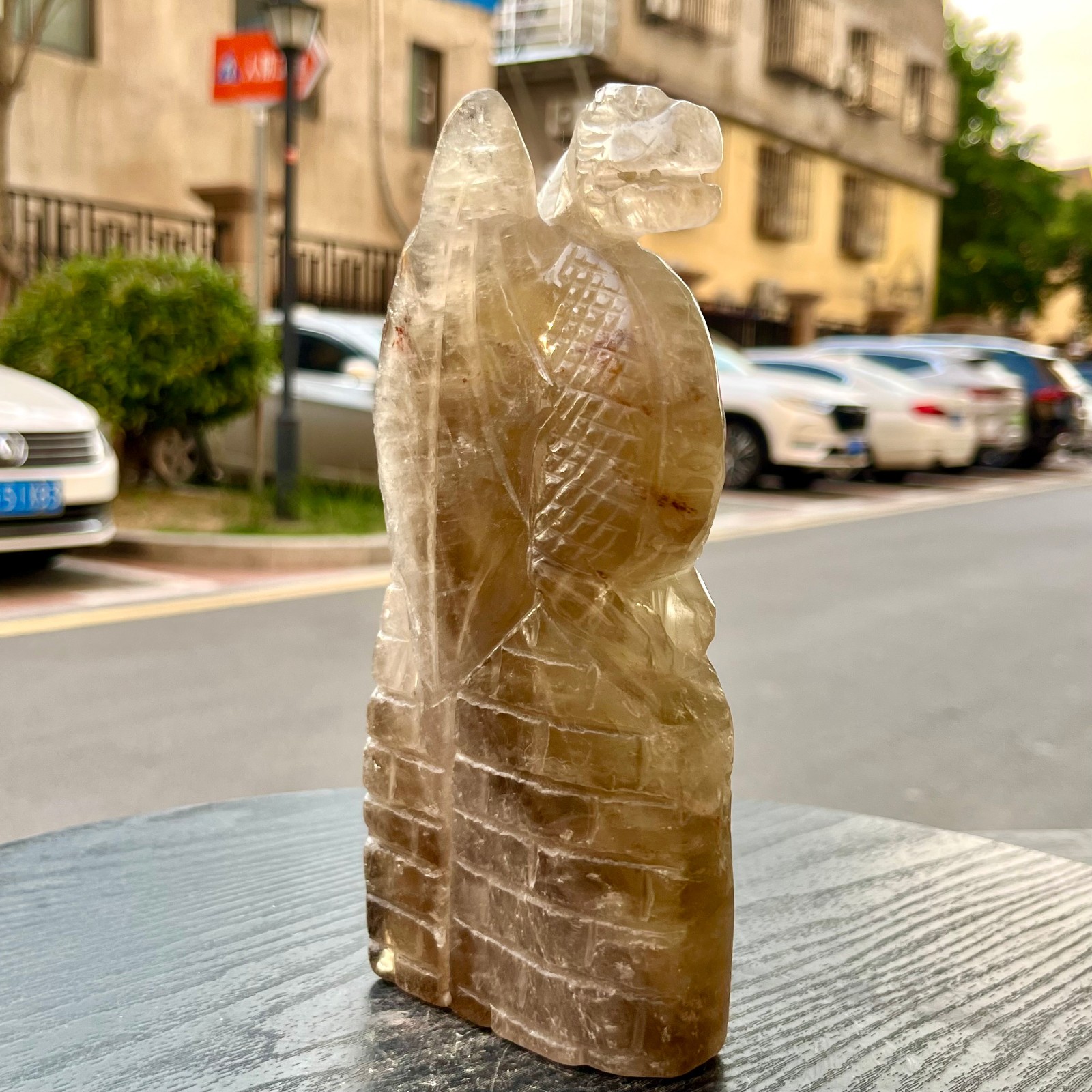 Natural Smoky Quartz Dragon Pillar Carved Statue Crystal Gemstone Decor 2.7 lb