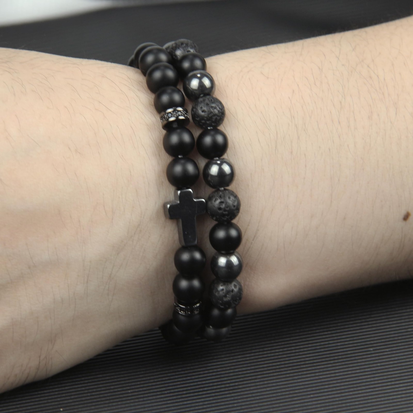 Black Obsidian Bracelets for Men Cross Bracelet Tourmaline Beaded Bracelets…