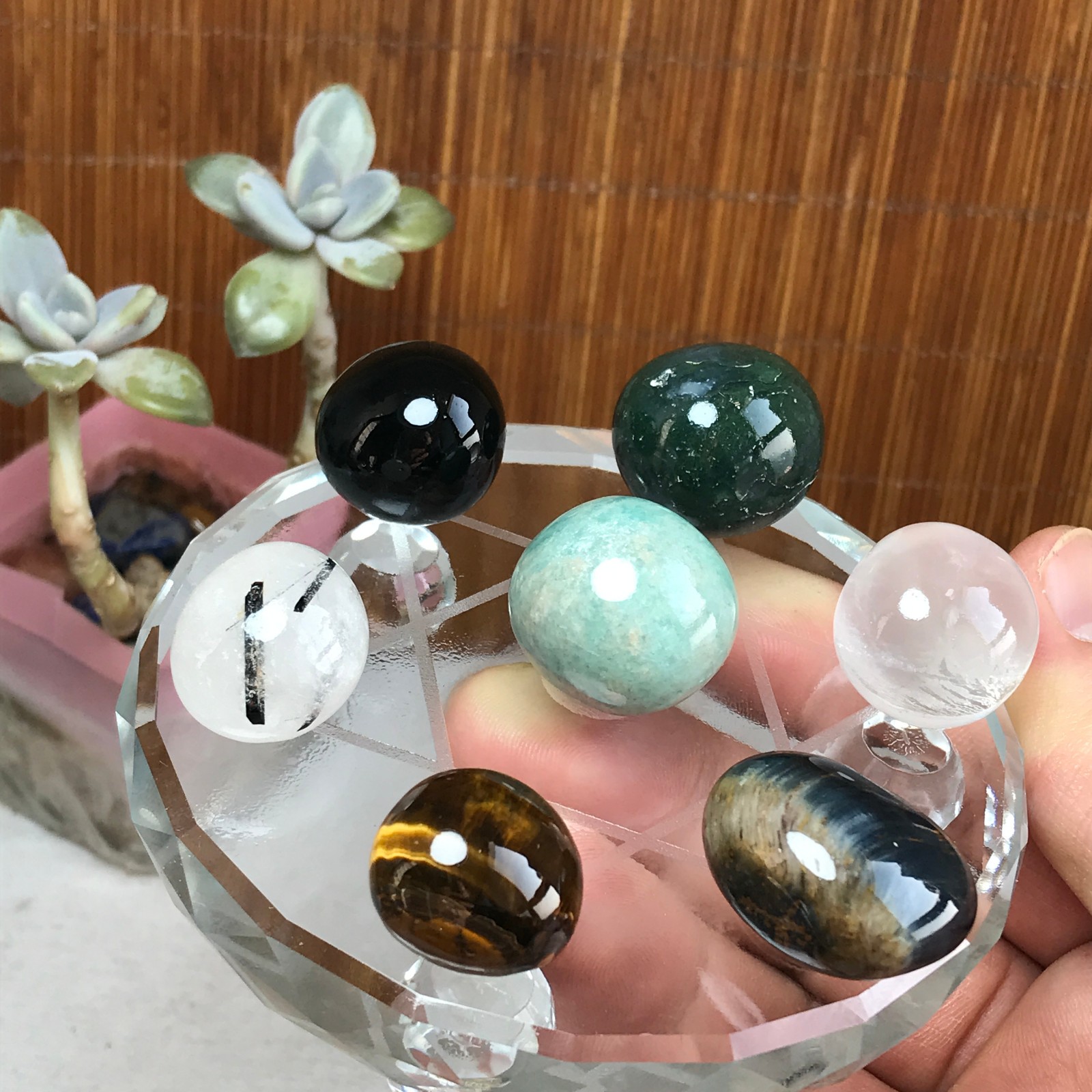 Natural seven different types of crystals Seven Star Array Specimen Base A3050