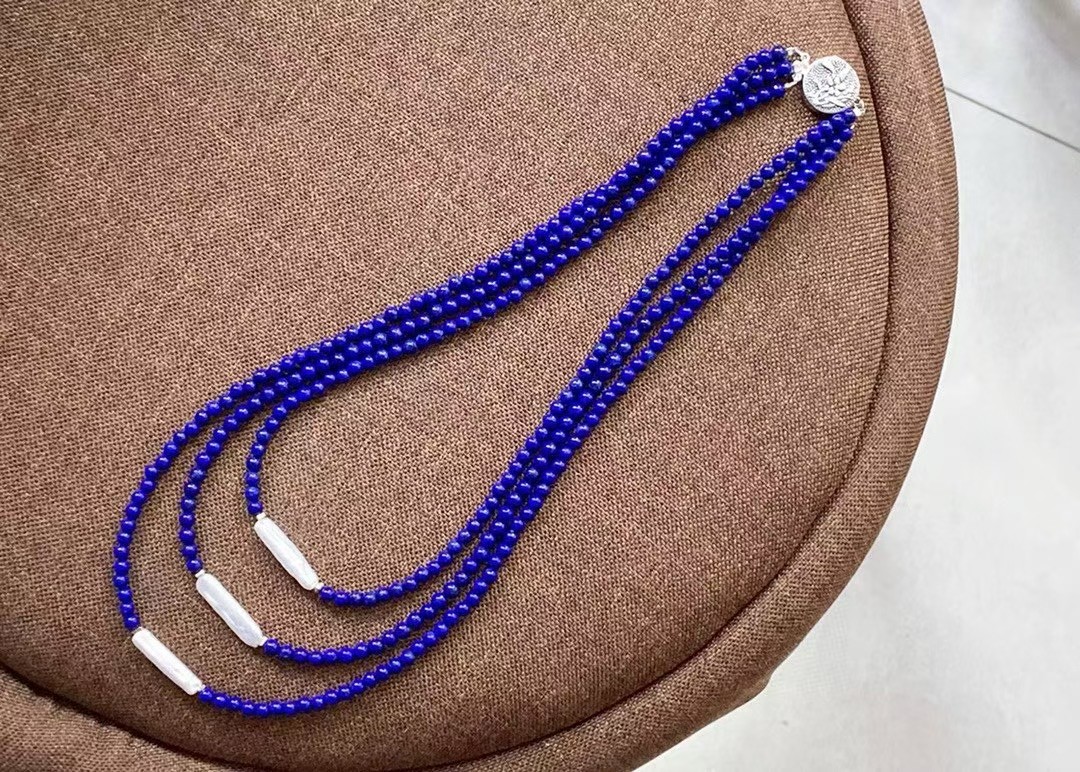 Dainty 925 Silver Baroque Lapis Necklace Healing Crystal Choker Chain For Ladies