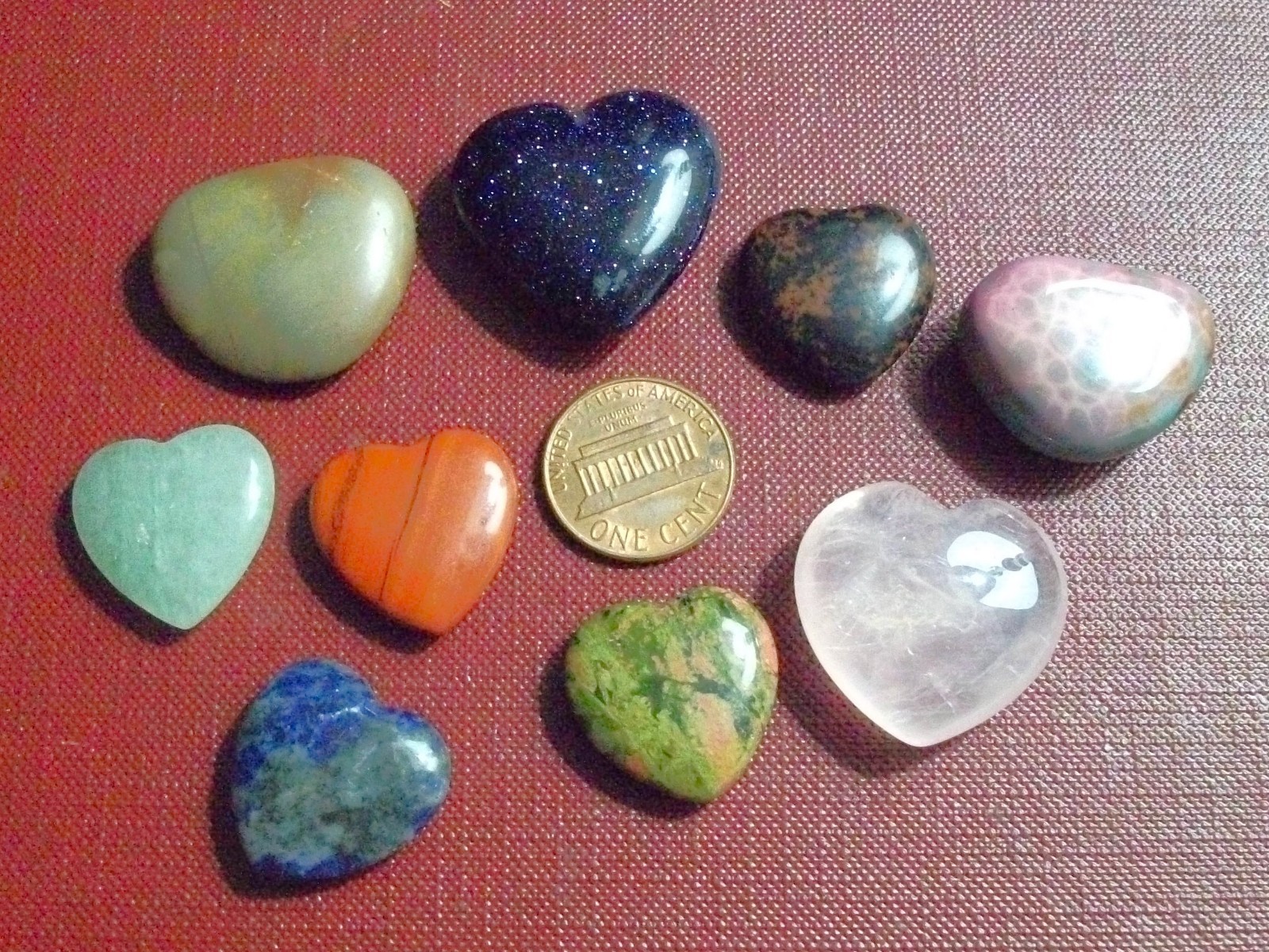 LOT of 9 POLISHED POCKET HEART STONES * Crystal Rock *Quartz Jade Jasper + MORE