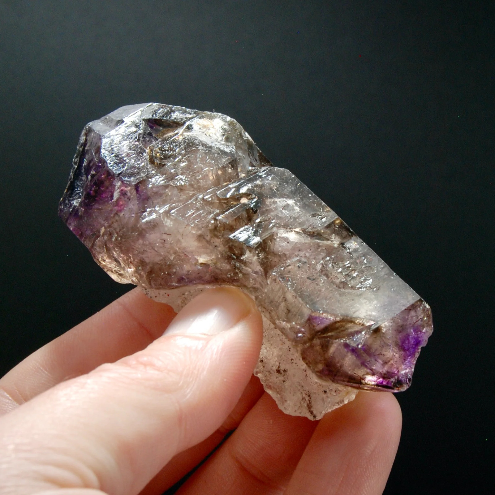 3in 75g ET DT Elestial Amethyst Quartz Crystal Scepter, Gemmy Smoky Chiredzi Ame
