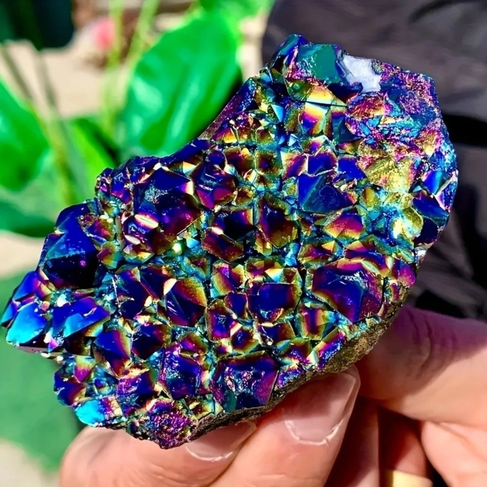 1pc Titanium Aura Rainbow Quartz Crystal Multicolor Cluster Healing Home Decor