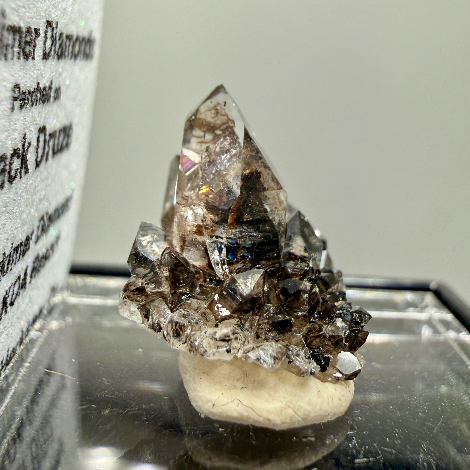 Herkimer Diamond Perched on Rare Black Druze, Gem Points w/ Phantoms