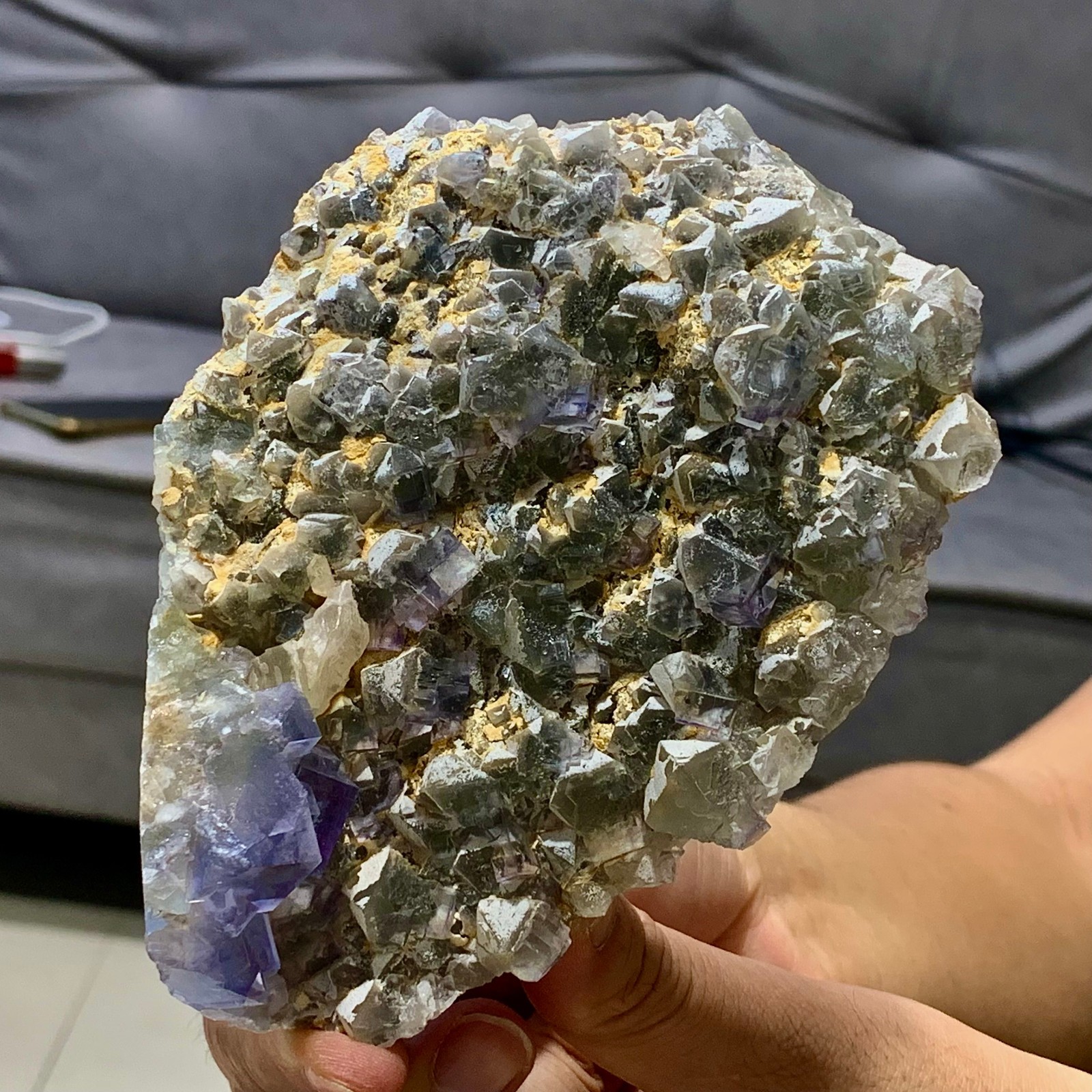 1.28LB Rare transparent Purole green fluorite mineral crystal sample/China
