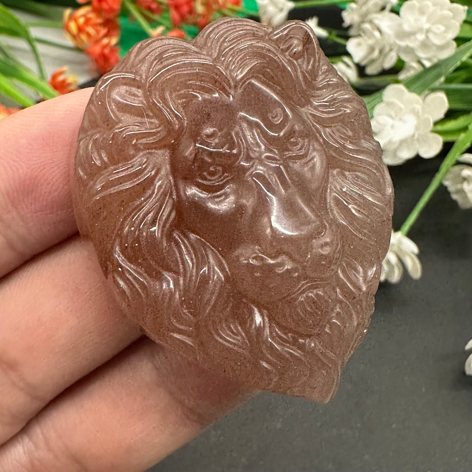 Natural Strawberry Quartz Hand Carved Lion Skull Quartz Crystal Reiki Healing 1p