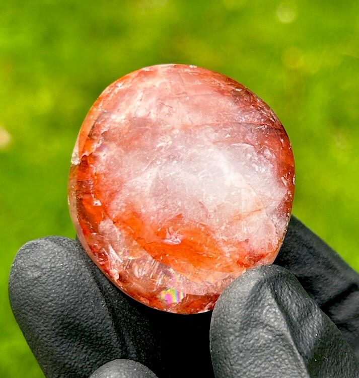 Hand Polished Sparkly RED FIRE QUARTZ Hematoid Crystal Palm Stone MADAGASCAR