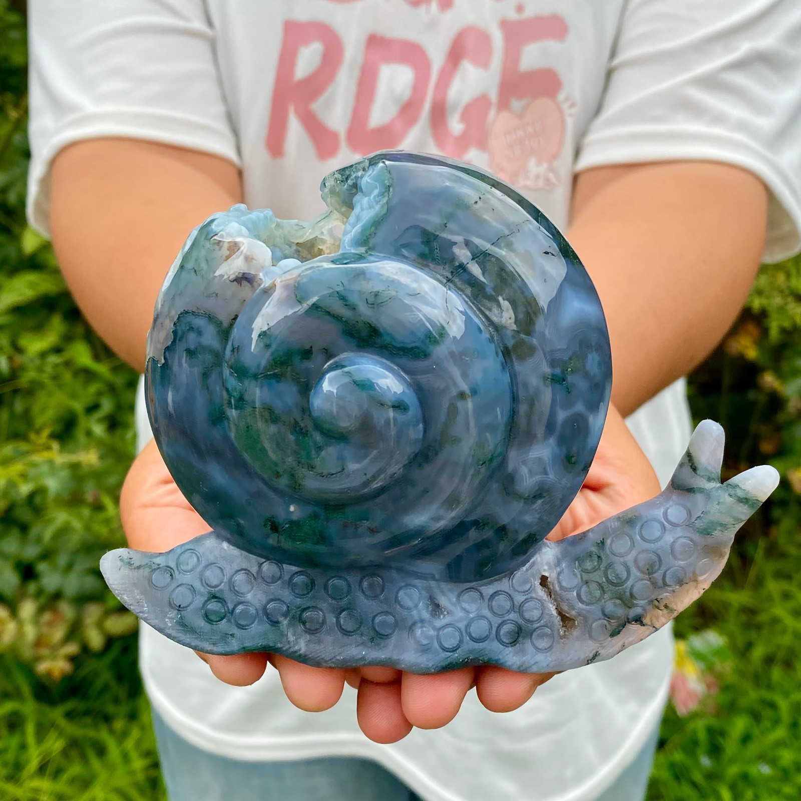 1.4LB Natural Ocean Agate Snail Hand Carving Gemstone Ornament Home Decoration