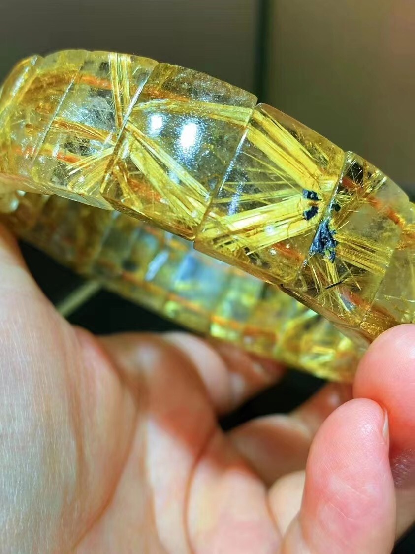100% Natural Gold Rutilated Quartz Crystal Rectangle Man Woman Bracelet AAAAAA